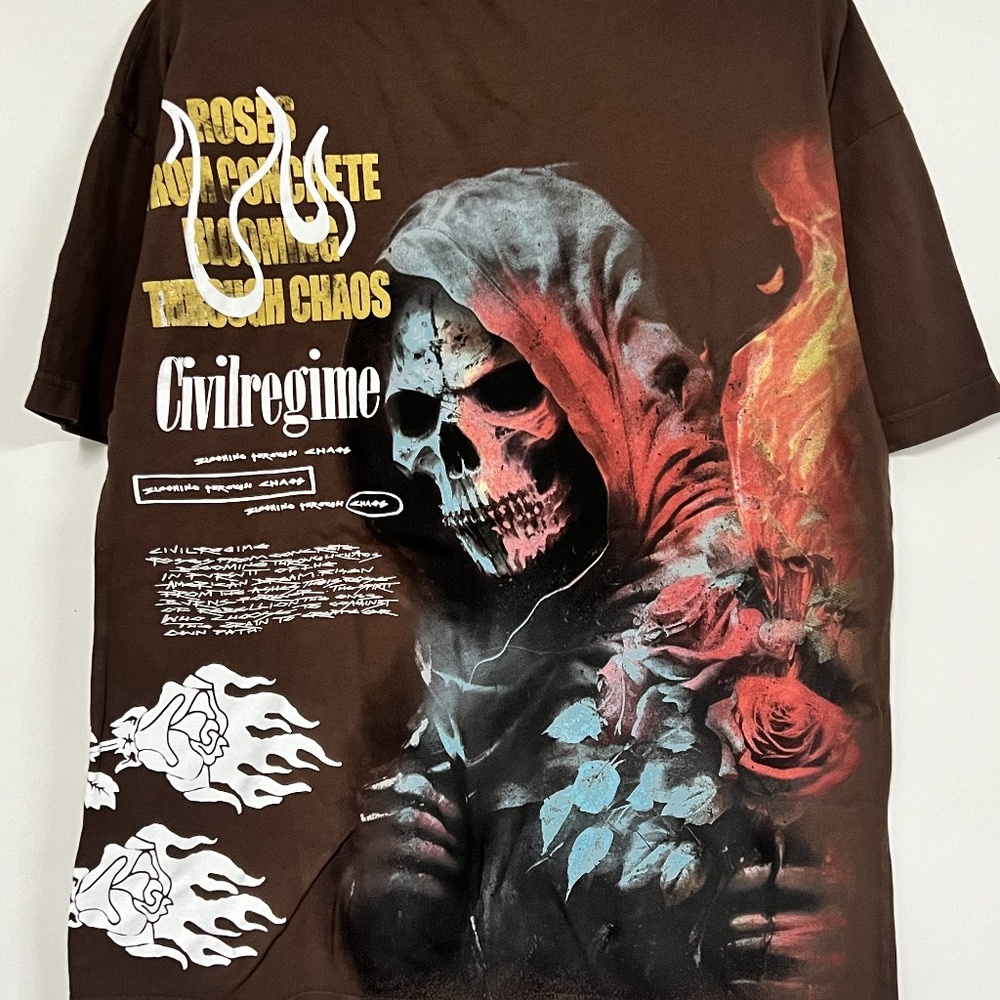 NWT CIVIL REGIME SKULL OVERSIZED TEE IN VINTAGE BROWN